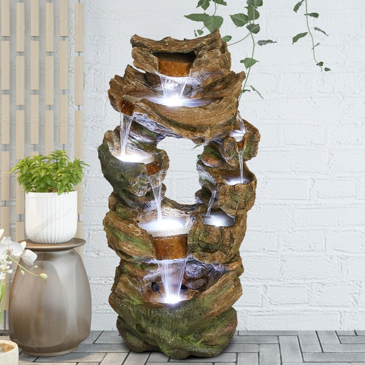 [US Warehouse] Indoor and Outdoor Landscape Standing Rockery 8-cascading Bowl Shape Fountain Decoration with White LED Lights, Size: 39.37 x 18.5 x 13.39 inch