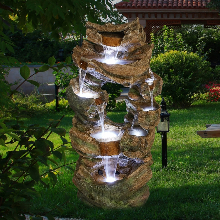 [US Warehouse] Indoor and Outdoor Landscape Standing Rockery 8-cascading Bowl Shape Fountain Decoration with White LED Lights, Size: 39.37 x 18.5 x 13.39 inch