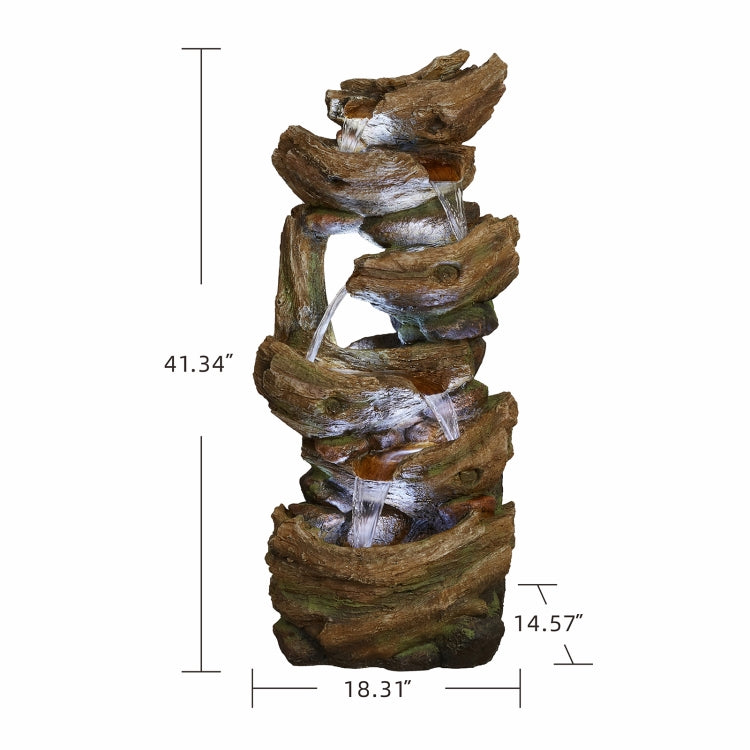 [US Warehouse] Indoor and Outdoor Landscape Standing Rockery 6-cascading Bowl Shape Fountain Decoration with White LED Lights, Size: 41.34 x 18.31 x 14.57 inch