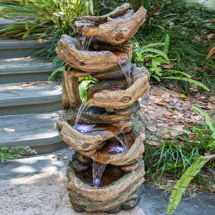 [US Warehouse] Indoor and Outdoor Landscape Standing Rockery 6-cascading Bowl Shape Fountain Decoration with White LED Lights, Size: 41.34 x 18.31 x 14.57 inch