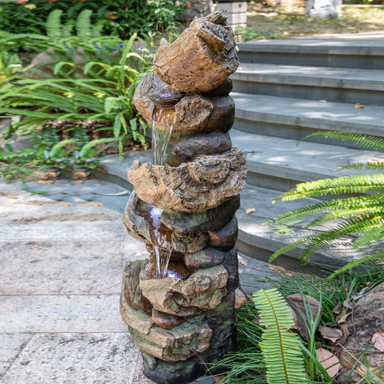 [US Warehouse] Indoor and Outdoor Landscape Standing Rockery 6-cascading Bowl Shape Fountain Decoration with White LED Lights, Size: 41.34 x 18.31 x 14.57 inch