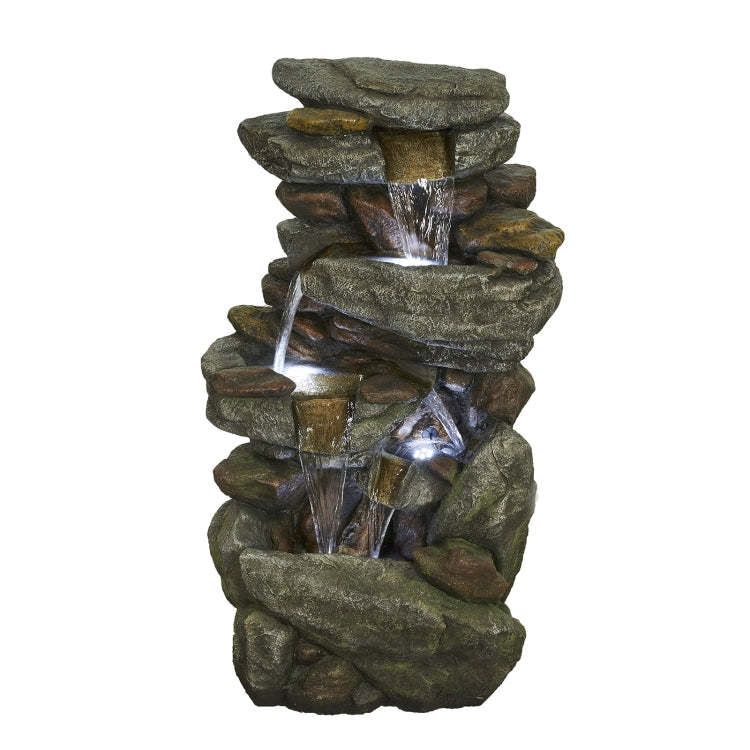 [US Warehouse] Indoor and Outdoor Landscape Standing Rockery 5-cascading Bowl Shape Fountain Decoration with White LED Lights, Size: 40.15 x 21.65 x 14.96 inch