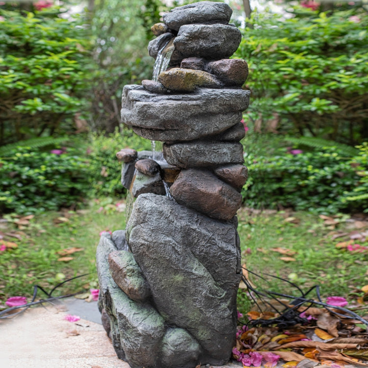 [US Warehouse] Indoor and Outdoor Landscape Standing Rockery 5-cascading Bowl Shape Fountain Decoration with White LED Lights, Size: 40.15 x 21.65 x 14.96 inch