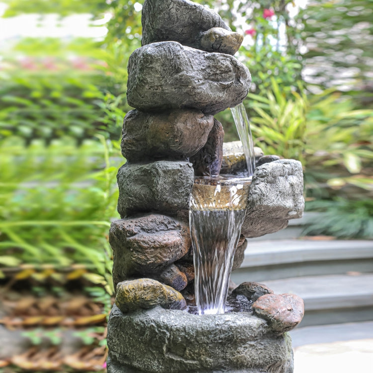 [US Warehouse] Indoor and Outdoor Landscape Standing Rockery 5-cascading Bowl Shape Fountain Decoration with White LED Lights, Size: 40.15 x 21.65 x 14.96 inch