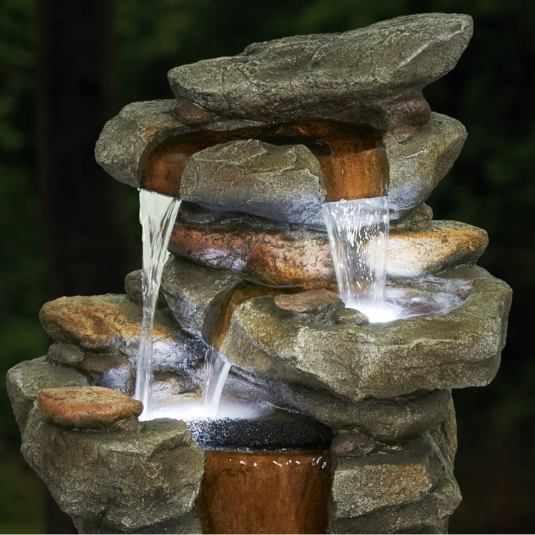 [US Warehouse] Indoor and Outdoor Landscape Standing Rockery 5-cascading Bowl Shape Fountain Decoration with White LED Lights, Size: 40.15 x 21.65 x 14.96 inch