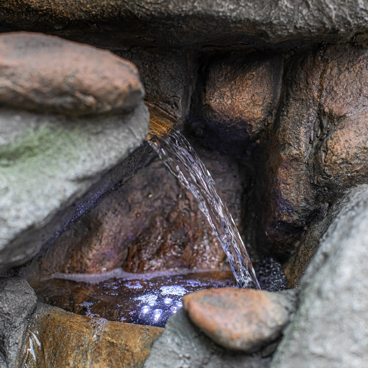 [US Warehouse] Indoor and Outdoor Landscape Standing Rockery 5-cascading Bowl Shape Fountain Decoration with White LED Lights, Size: 40.15 x 21.65 x 14.96 inch