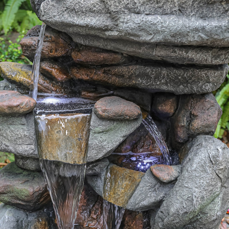 [US Warehouse] Indoor and Outdoor Landscape Standing Rockery 5-cascading Bowl Shape Fountain Decoration with White LED Lights, Size: 40.15 x 21.65 x 14.96 inch