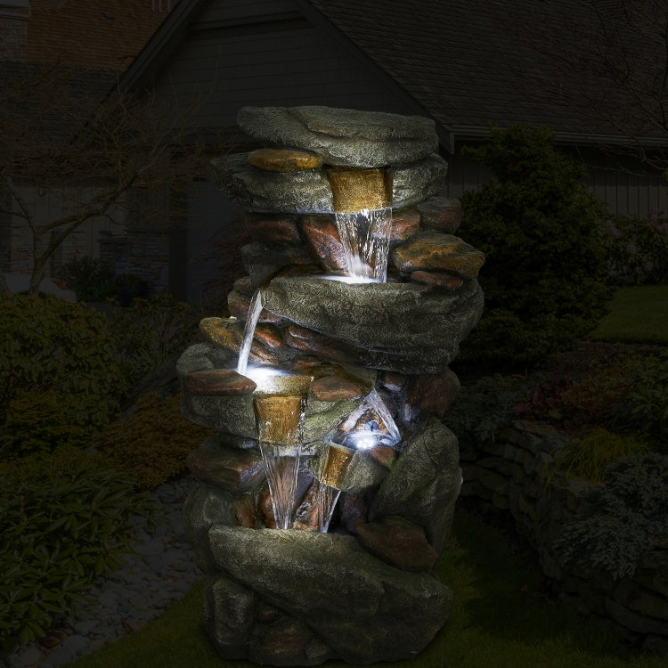 [US Warehouse] Indoor and Outdoor Landscape Standing Rockery 5-cascading Bowl Shape Fountain Decoration with White LED Lights, Size: 40.15 x 21.65 x 14.96 inch