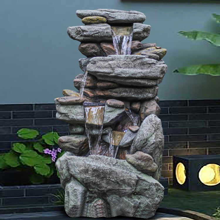 [US Warehouse] Indoor and Outdoor Landscape Standing Rockery 5-cascading Bowl Shape Fountain Decoration with White LED Lights, Size: 40.15 x 21.65 x 14.96 inch