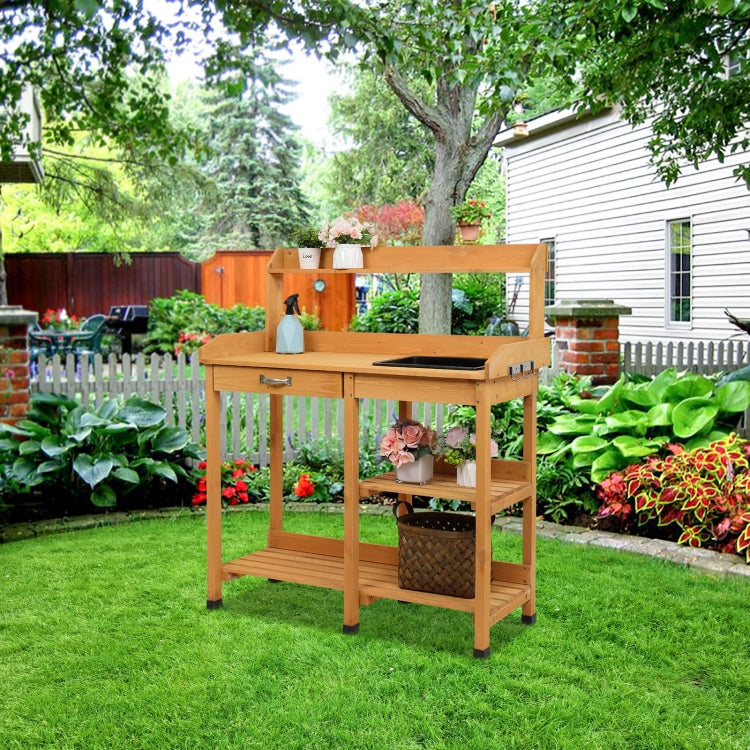 [US Warehouse] Rectangular Wooden Garden Workbench with Drawer & Sink, Size: 47.2 x 39.4 x 18 inch