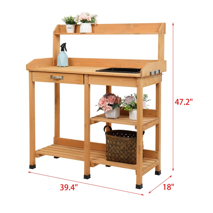 [US Warehouse] Rectangular Wooden Garden Workbench with Drawer & Sink, Size: 47.2 x 39.4 x 18 inch