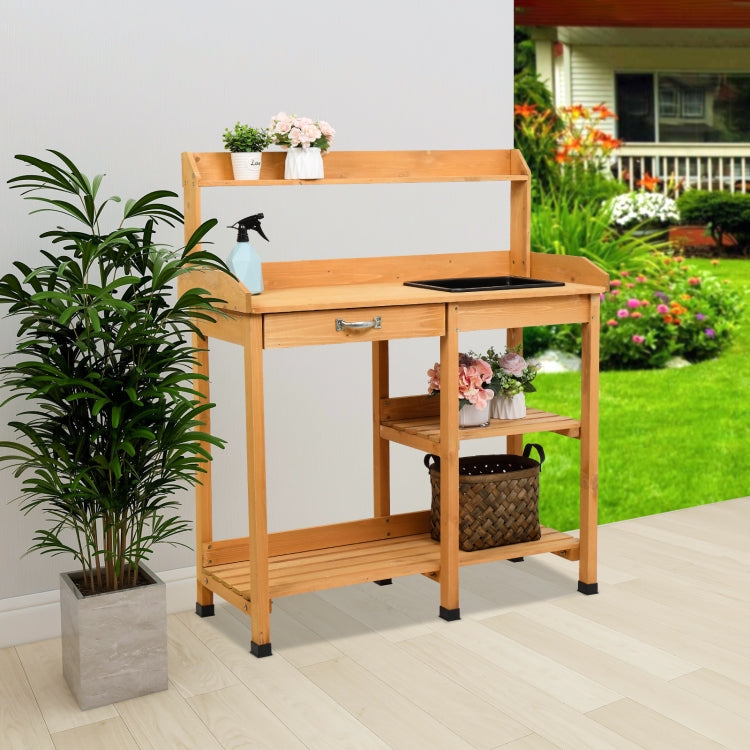 [US Warehouse] Rectangular Wooden Garden Workbench with Drawer & Sink, Size: 47.2 x 39.4 x 18 inch