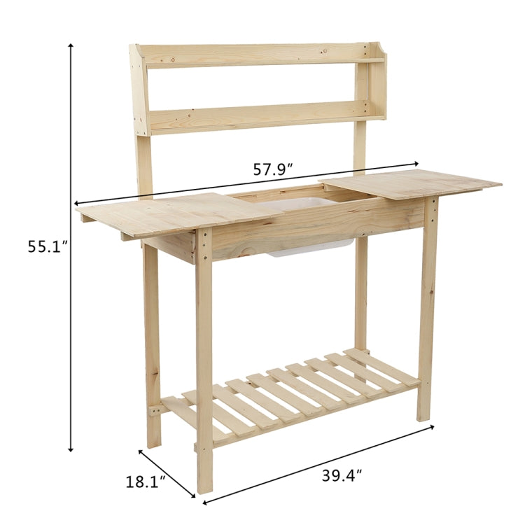 [US Warehouse] Rectangular Wooden Sliding Tabletop Garden Workbench with Sink, Size: 55.1 x 39.4 x 18.1 inch