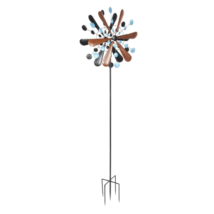 [US Warehouse] Copper Leaf Blue Dots Wrought Iron Windmill Garden Ornament