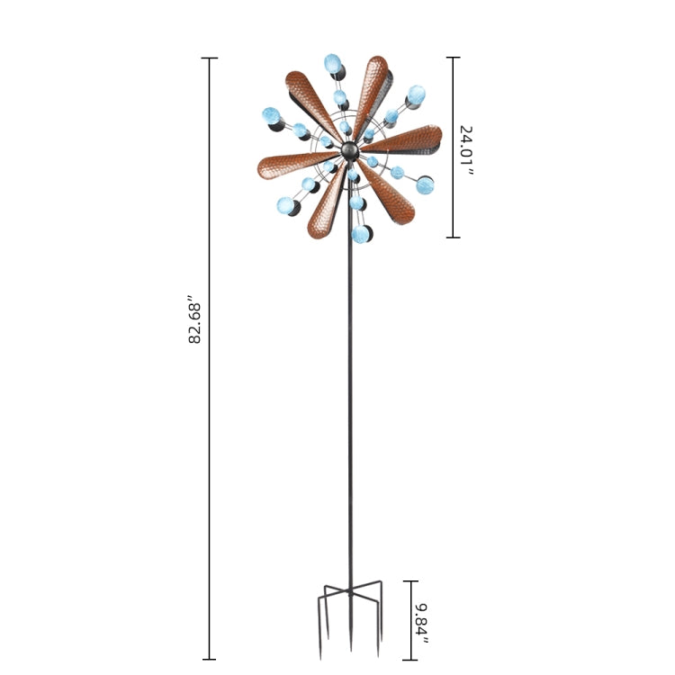 [US Warehouse] Copper Leaf Blue Dots Wrought Iron Windmill Garden Ornament