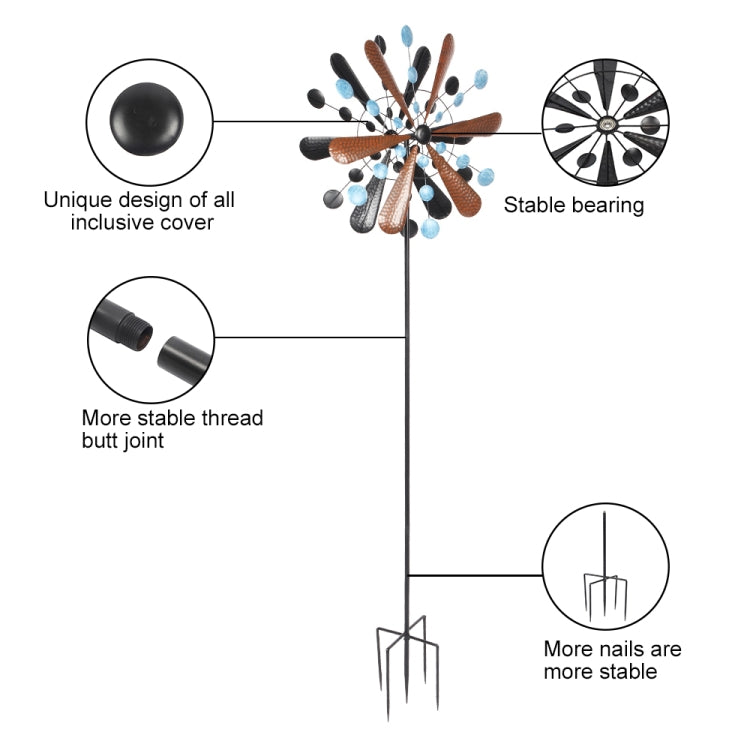 [US Warehouse] Copper Leaf Blue Dots Wrought Iron Windmill Garden Ornament