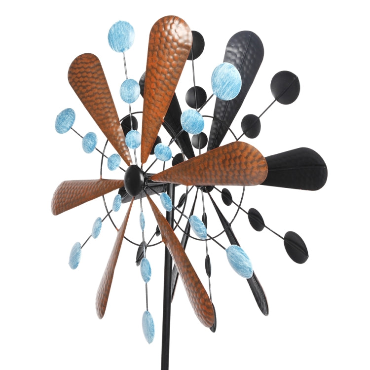 [US Warehouse] Copper Leaf Blue Dots Wrought Iron Windmill Garden Ornament