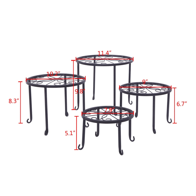 [US Warehouse] 4 PCS / Set Round Pattern Iron Plant Shelves(Black)