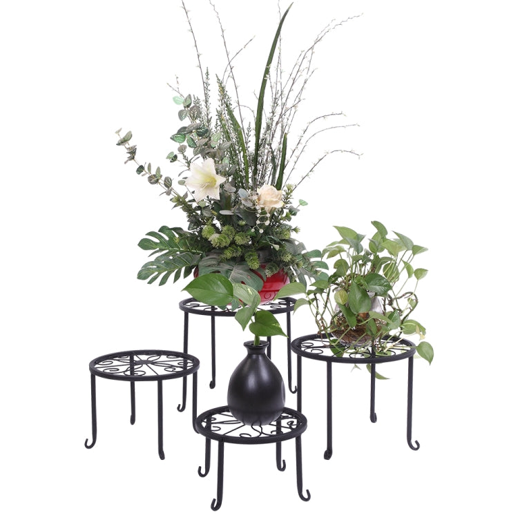 [US Warehouse] 4 PCS / Set Round Pattern Iron Plant Shelves(Black)