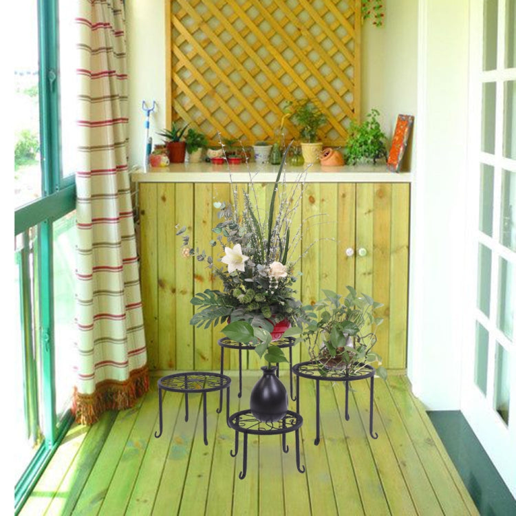 [US Warehouse] 4 PCS / Set Round Pattern Iron Plant Shelves(Black)