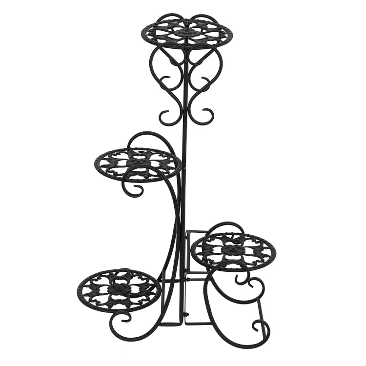 [US Warehouse] Indoor Outdoor Garden Round Flower Metal Shelves Plant Pot Stand Iron Decoration, Height: 82cm(Black)