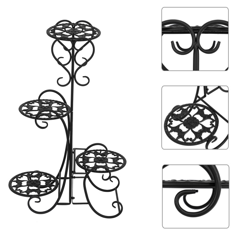 [US Warehouse] Indoor Outdoor Garden Round Flower Metal Shelves Plant Pot Stand Iron Decoration, Height: 82cm(Black)