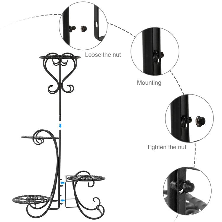 [US Warehouse] Indoor Outdoor Garden Round Flower Metal Shelves Plant Pot Stand Iron Decoration, Height: 82cm(Black)