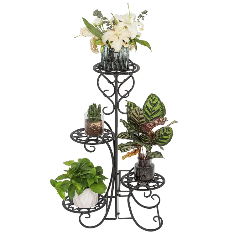 [US Warehouse] Indoor Outdoor Garden Round Flower Metal Shelves Plant Pot Stand Iron Decoration, Height: 82cm(Black)
