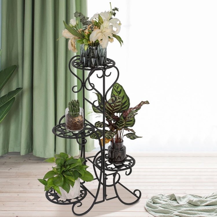[US Warehouse] Indoor Outdoor Garden Round Flower Metal Shelves Plant Pot Stand Iron Decoration, Height: 82cm(Black)