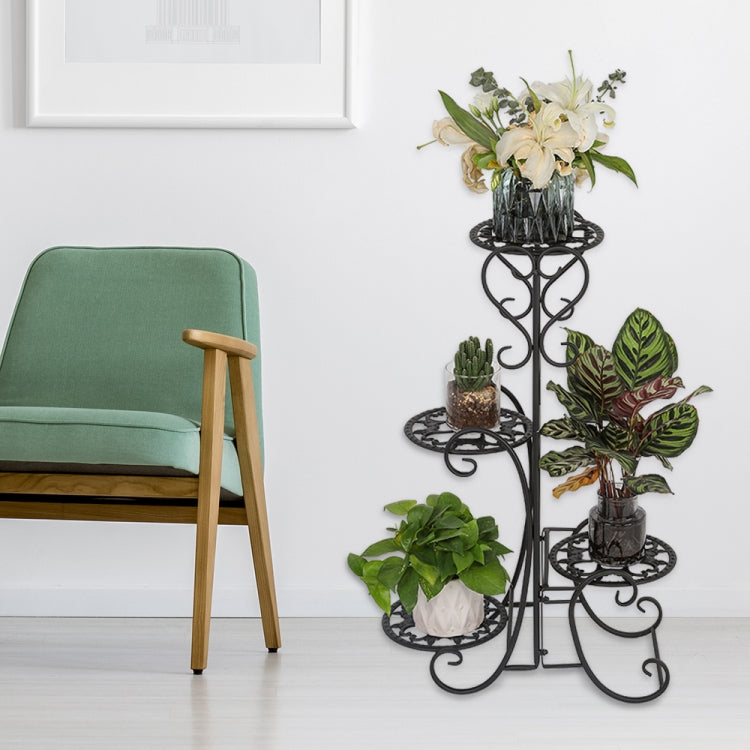 [US Warehouse] Indoor Outdoor Garden Round Flower Metal Shelves Plant Pot Stand Iron Decoration, Height: 82cm(Black)