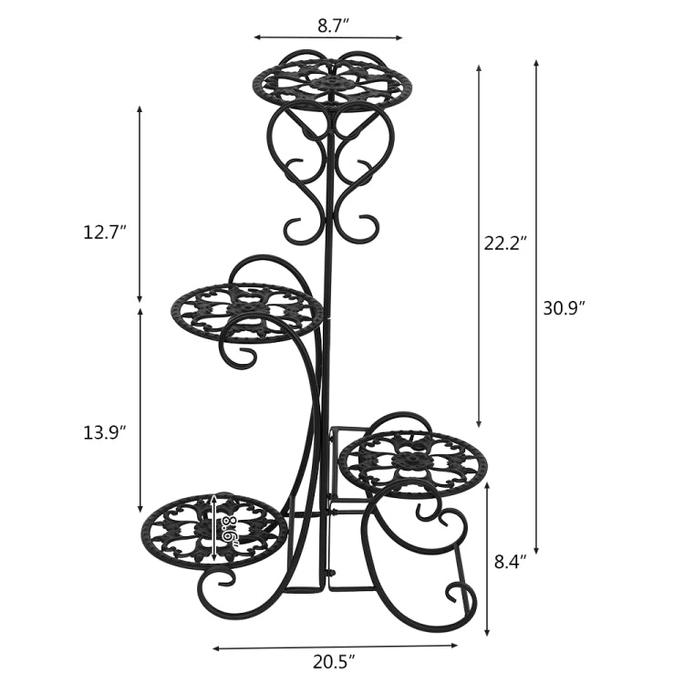 [US Warehouse] Indoor Outdoor Garden Round Flower Metal Shelves Plant Pot Stand Iron Decoration, Height: 82cm(Black)