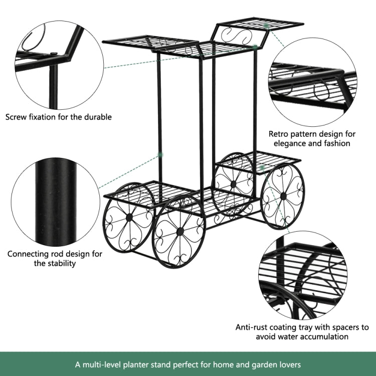[US Warehouse] Car Shape Plant Shelf 6 Stand Iron Decoration, Size: 78.74 x 25.4 x 75.44cm