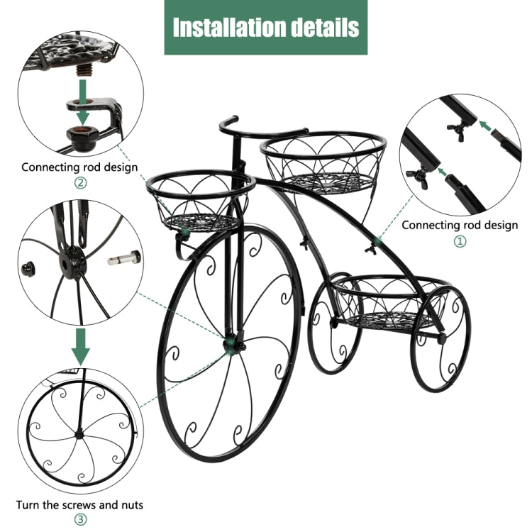 [US Warehouse] Tricycle Shape Plant Shelf 3 Stand Iron Decoration, Size: 77.5 x 25.4 x 52cm