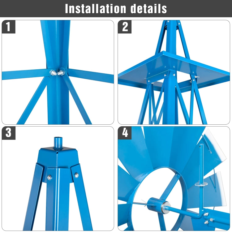 [US Warehouse] Outdoor Courtyard Garden Iron Rotatable Windmill,Size: 65x65x244cm (Blue)