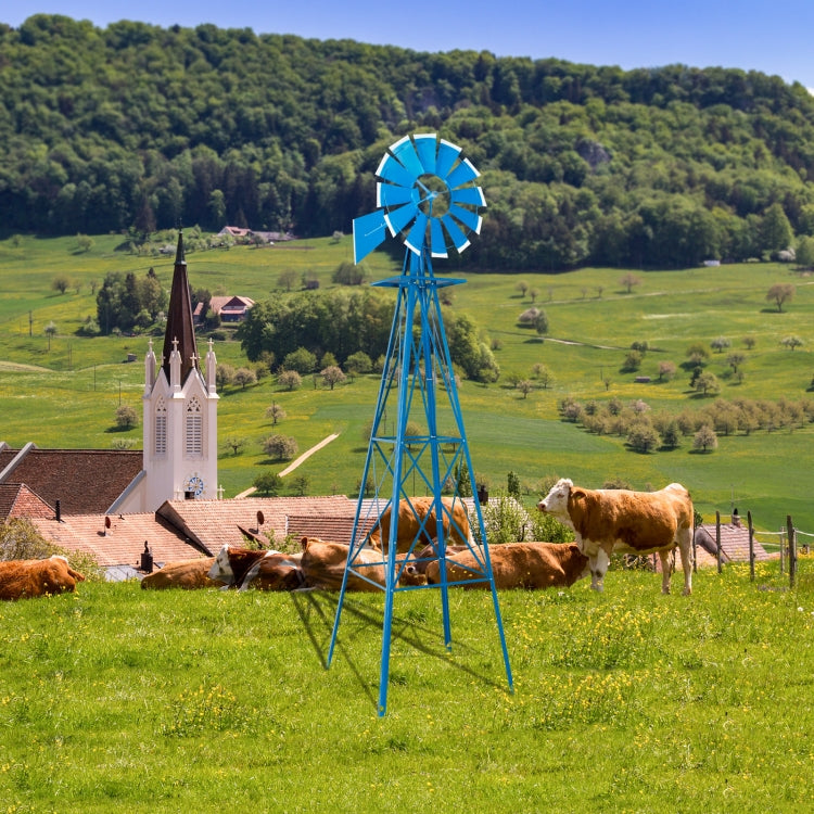 [US Warehouse] Outdoor Courtyard Garden Iron Rotatable Windmill,Size: 65x65x244cm (Blue)