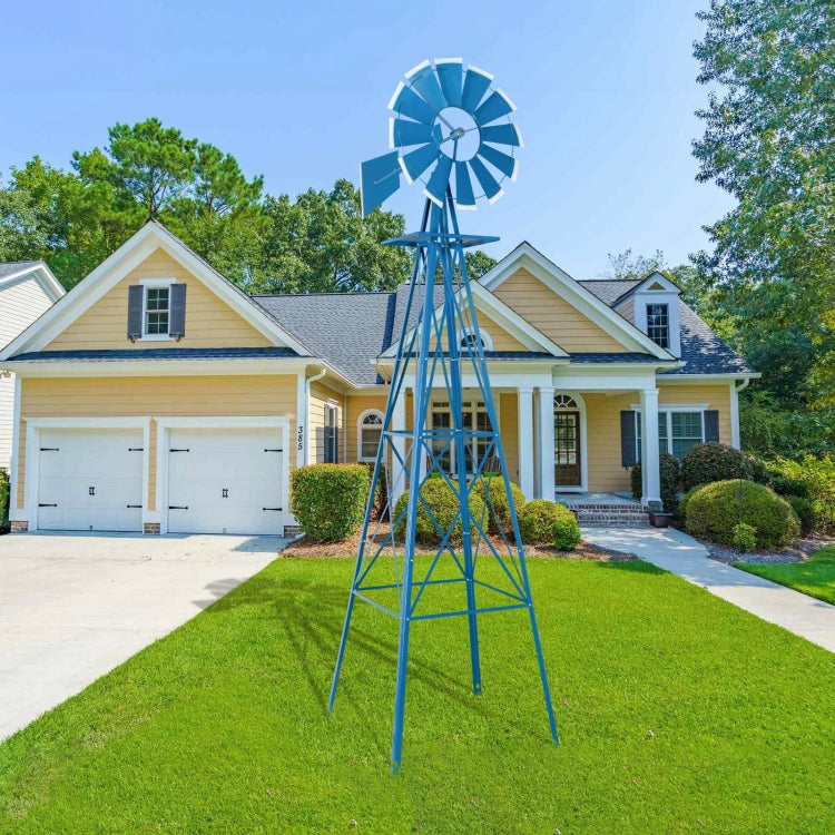 [US Warehouse] Outdoor Courtyard Garden Iron Rotatable Windmill,Size: 65x65x244cm (Blue)