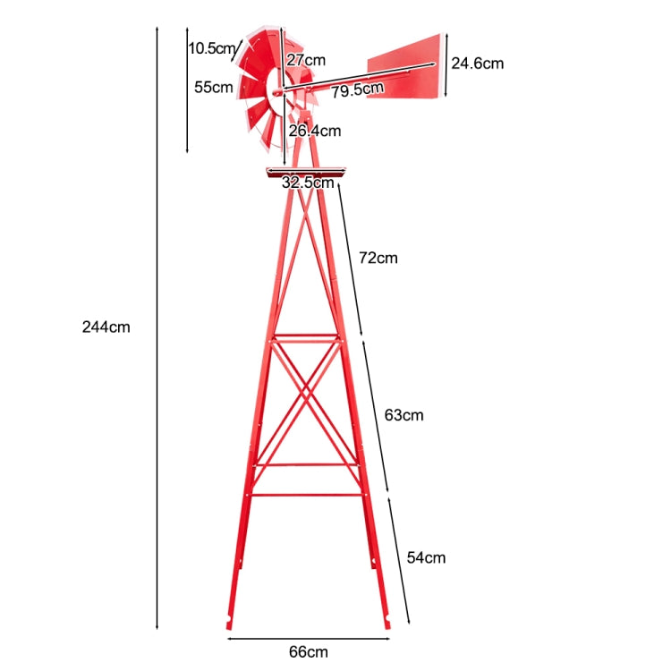 [US Warehouse] Garden Rotatable Iron Windmill, Size: 65x65x244cm (Red)