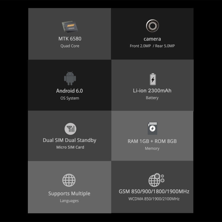 HAWEEL H1, 1GB+8GB, Network: 3G, 5.0 inch Android 6.0 MTK6580 Quad Core 1.2GHz, 2300mAh Capacity Battery