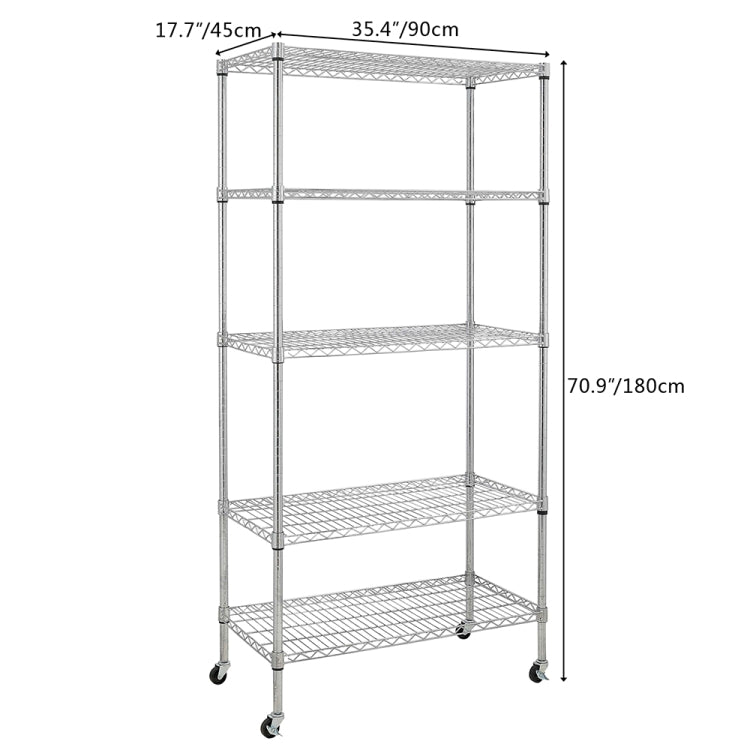 [US Warehouse] 5-layer Adjustable Electroplated Iron Shelf with Wheels, Size: 70.9 x 35.4 x 17.7 inch