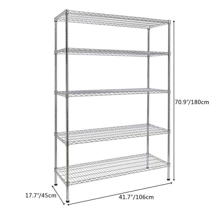 [US Warehouse] 5-layer Adjustable Electroplated Iron Shelf, Size: 70.9 x 41.7 x 17.7 inch