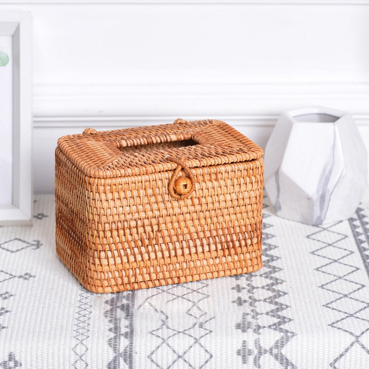 ZJH01 Mini High Restaurant Desktop Rattan Braided Tissue Storage Box Case