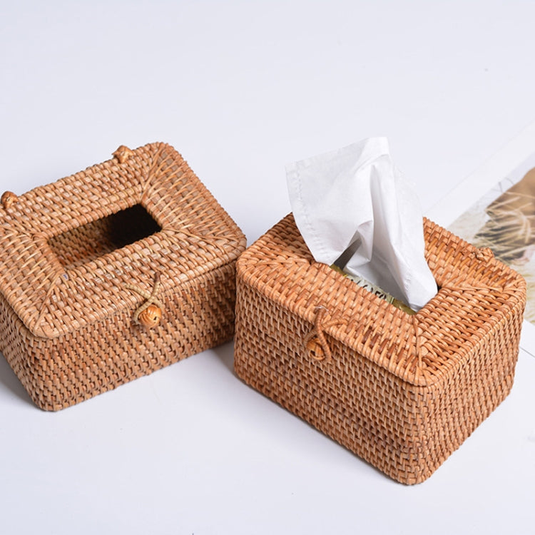 ZJH01 Mini High Restaurant Desktop Rattan Braided Tissue Storage Box Case