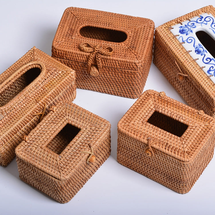ZJH01 Restaurant Desktop Rattan Braided Tissue Storage Box Case, Size: L