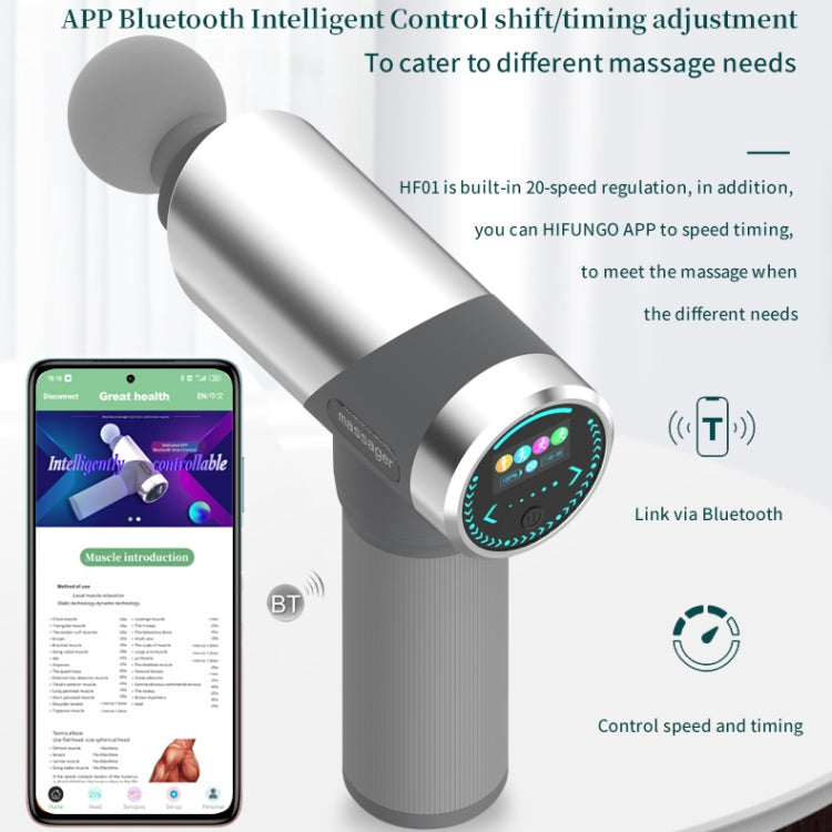 HF-01 60W APP Bluetooth Control Smart Fascia Gun Muscle Relaxation Massager with Touch + Button LCD Screen(Grey)