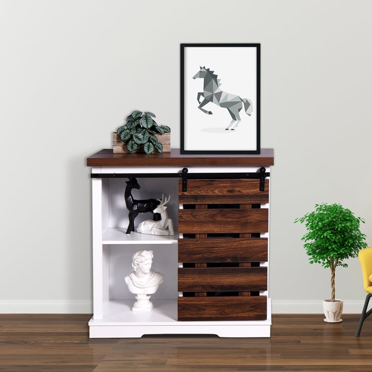 [US Warehouse] Floor-standing MDF Double-layer Storage Cabinet with Sliding Door & Pulleys, Size: 81.2 x 80 x 39cm