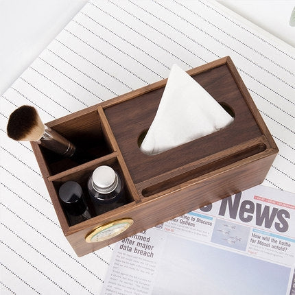 Walnut Living Room Simple Paper Box,Large Mobile Phone Holder With Clock
