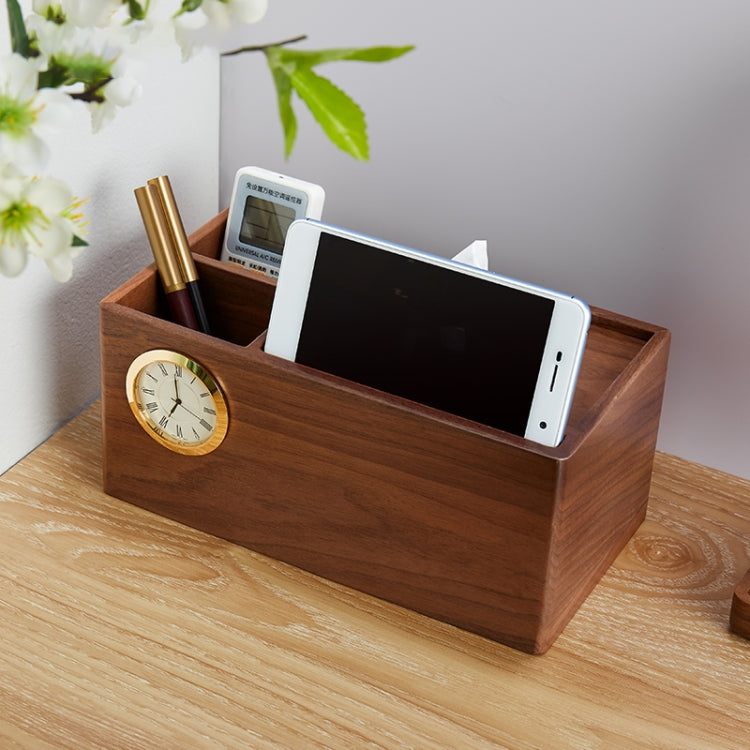 Walnut Living Room Simple Paper Box,Small Mobile Phone Holder With Clock