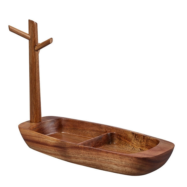 3PCS Solid Wood Key Rack, Porch Storage Rack, Acacia Wooden Boat Type