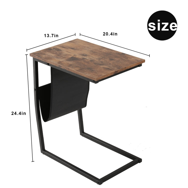 [US Warehouse] C Shape Wood + Metal Frame Industrial Side Table Home Table Decoration, Size: 62x34.8x51.8cm