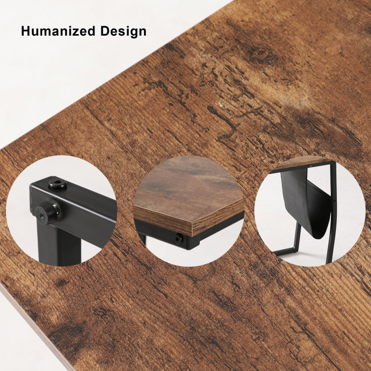 [US Warehouse] C Shape Wood + Metal Frame Industrial Side Table Home Table Decoration, Size: 62x34.8x51.8cm